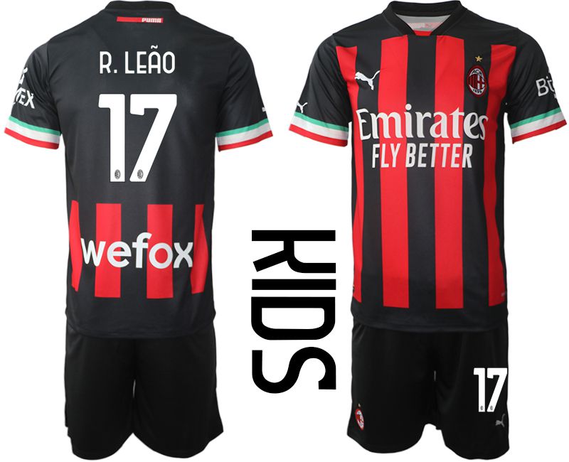 Youth 2022-2023 Club Ac Milan home black 17 Soccer Jersey